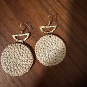 Gold and Tan Woven Earrings